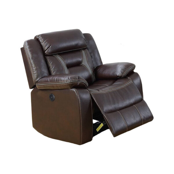 Elva 37 Inch Power Recliner with USB Charging Port, Brown Gel Faux Leather