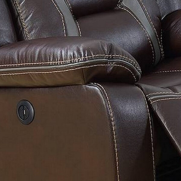 Elva 37 Inch Power Recliner with USB Charging Port, Brown Gel Faux Leather
