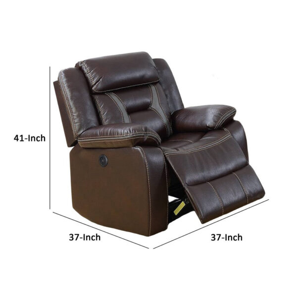 Elva 37 Inch Power Recliner with USB Charging Port, Brown Gel Faux Leather