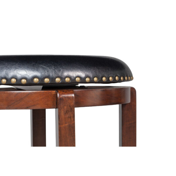 Ovi 29 Inch Swivel Bar Stool, Nailhead Trim, Walnut Brown, Faux Leather