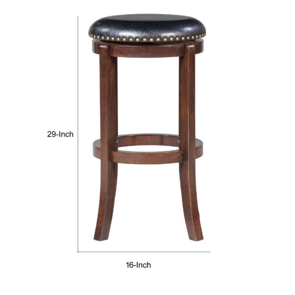 Ovi 29 Inch Swivel Bar Stool, Nailhead Trim, Walnut Brown, Faux Leather