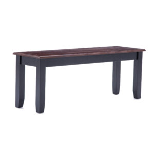 Zoy 48 Inch Wood Dining Bench, Cherry Brown Top, Classic Black Tapered Legs
