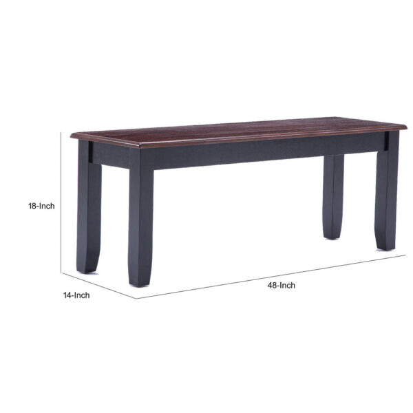 Zoy 48 Inch Wood Dining Bench, Cherry Brown Top, Classic Black Tapered Legs