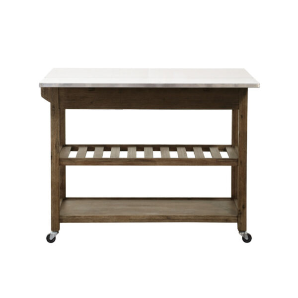 Amber 44 Inch Rolling Kitchen Island Bar Cart, Stainless Steel Top, Brown