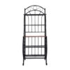 65 Inch 5 Tier Bakers Rack, Middle Wood Shelf, Carved Black Metal Frame