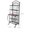 65 Inch 5 Tier Bakers Rack, Middle Wood Shelf, Carved Black Metal Frame