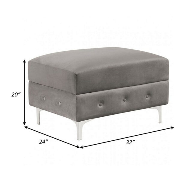 150220266991964cc89e9.jpeg Anzo 32 Inch Square Ottoman, Button Tufting, Chrome Plated Steel Legs, Gray