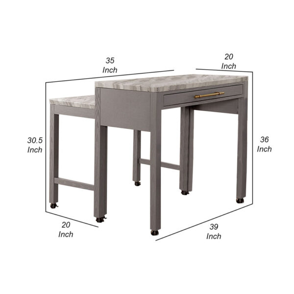 150220266991965899a44.jpeg 39 Inch Faux Marble Top Table with Felt Lined Storage Drawer, Gray, White