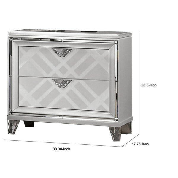 Beli 30 Inch Modern 2 Drawer Nightstand, Carved Acrylic Feet, Crisp White