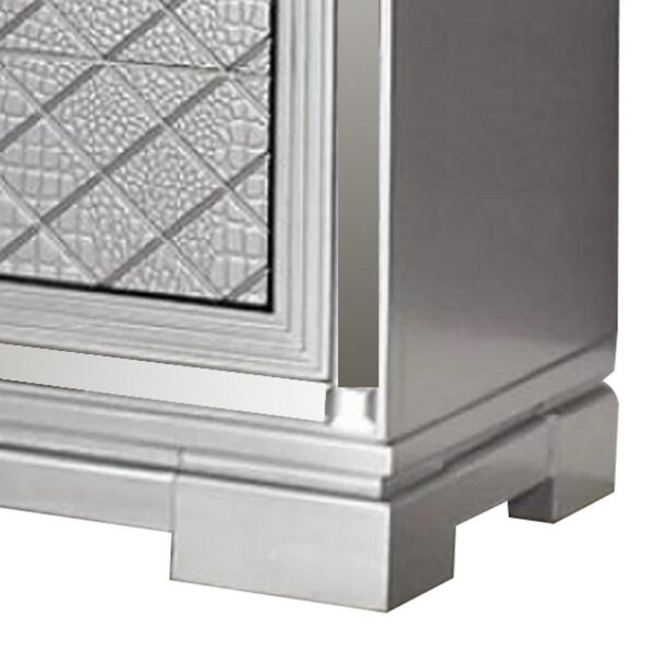 15022026699196c0881bb.jpeg Blex 29 Inch Nightstand with 3 Drawers, Crossed Design, Silver Finish