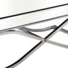 Gavin 48 Inch Coffee Table, Mirrored Panels, Curved Crossed Frame, Chrome