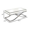 Gavin 48 Inch Coffee Table, Mirrored Panels, Curved Crossed Frame, Chrome