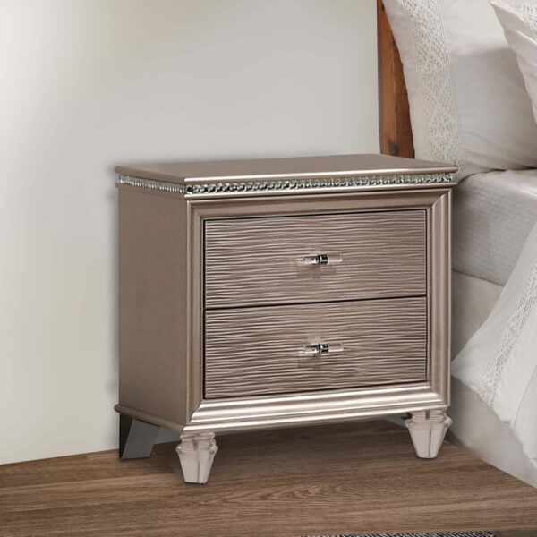 Jisoo 24 Inch Nightstand, 2 Drawers, Textured Drawer Panels, Gold Finish