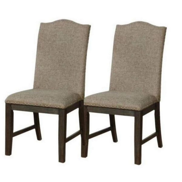 15022026699196fc89ee9.jpeg 20 Inch Dining Chair, Set of 2, Gray Fabric, Espresso Wood, Nailhead Trim