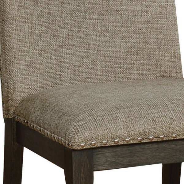 15022026699196ffac75f.jpeg 20 Inch Dining Chair, Set of 2, Gray Fabric, Espresso Wood, Nailhead Trim