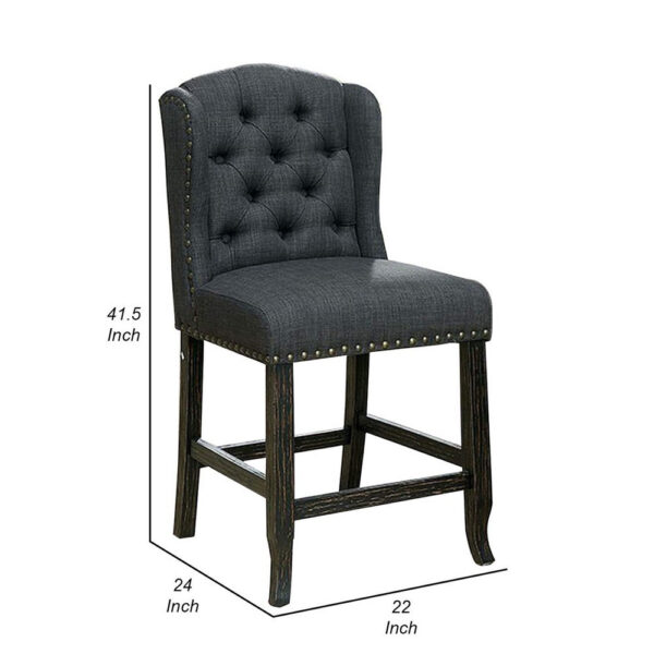 150220266991970f60b59.jpeg Bega 24 Inch Counter Height Chair, Set of 2, Wingback, Tufted, Smooth Gray