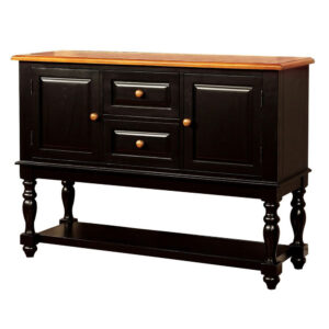 Fritz 52 Inch Server, 2 Cabinets, 2 Drawers, Black, Oak Brown, Turned Legs