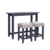 Eala 3 Piece Counter Height Table and Stool Set, Blue Wood, Gray Fabric