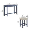 Eala 3 Piece Counter Height Table and Stool Set, Blue Wood, Gray Fabric