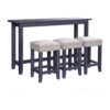 Eala 4 Piece Counter Height Table and Stool Set, Blue Wood, Gray Fabric