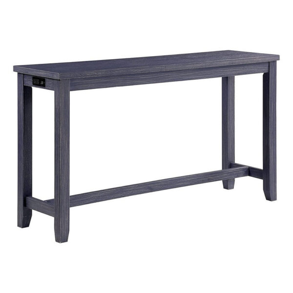 Eala 4 Piece Counter Height Table and Stool Set, Blue Wood, Gray Fabric