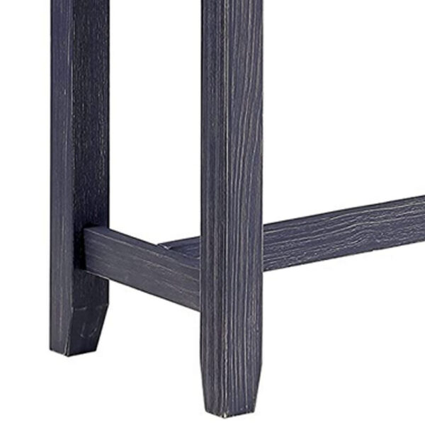 Eala 4 Piece Counter Height Table and Stool Set, Blue Wood, Gray Fabric