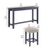 Eala 4 Piece Counter Height Table and Stool Set, Blue Wood, Gray Fabric