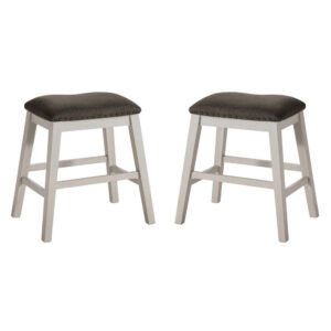 Rune 25 Inch Counter Height Wood Stool, Set of 2, Off White, Gray Seating