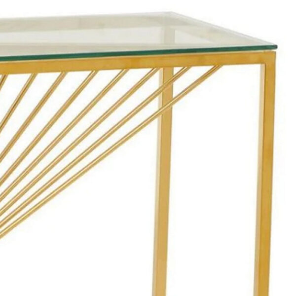 Glen 47 Inch Sofa Console Table, Tempered Glass Top, Twisted Slatted Design