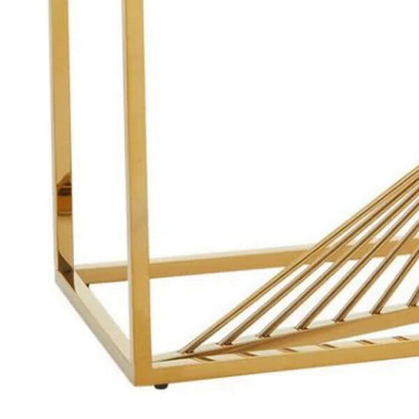 Glen 47 Inch Sofa Console Table, Tempered Glass Top, Twisted Slatted Design