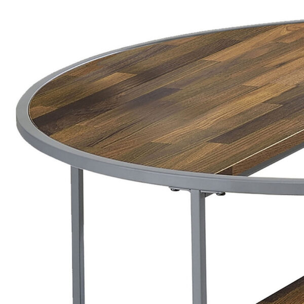 150220266991976432d8d.jpeg Lenn 35 Inch 3 Tier Round Brown Coffee Table, Half Shelf Design, Gray Frame