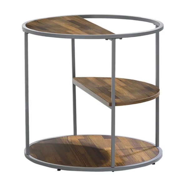 150220266991976f0218a.jpeg Lenn 24 Inch 3 Tier Round Brown Side End Table, Half Shelf, Gray Frame