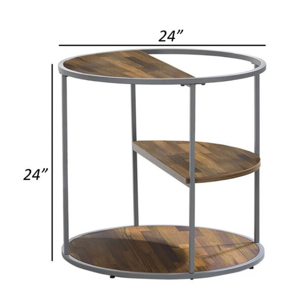 1502202669919774c02e8.jpeg Lenn 24 Inch 3 Tier Round Brown Side End Table, Half Shelf, Gray Frame