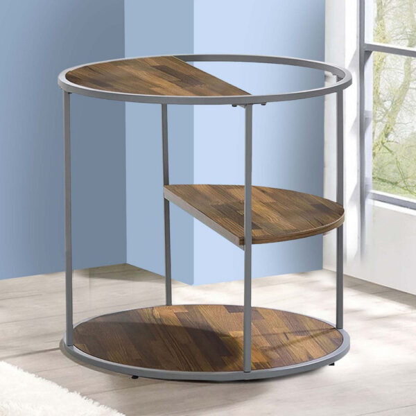 150220266991977645c26.jpeg Lenn 24 Inch 3 Tier Round Brown Side End Table, Half Shelf, Gray Frame
