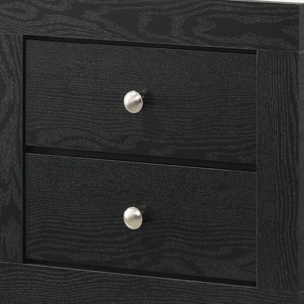 Yoh 23 Inch 2 Drawer Nightstand, White Marble Top, Metal Knobs, Black