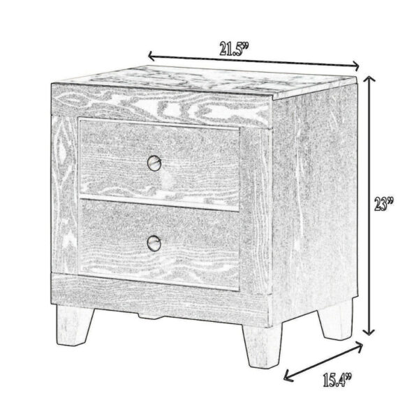 Yoh 23 Inch 2 Drawer Nightstand, White Marble Top, Metal Knobs, Black