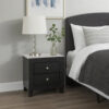 Yoh 23 Inch 2 Drawer Nightstand, White Marble Top, Metal Knobs, Black
