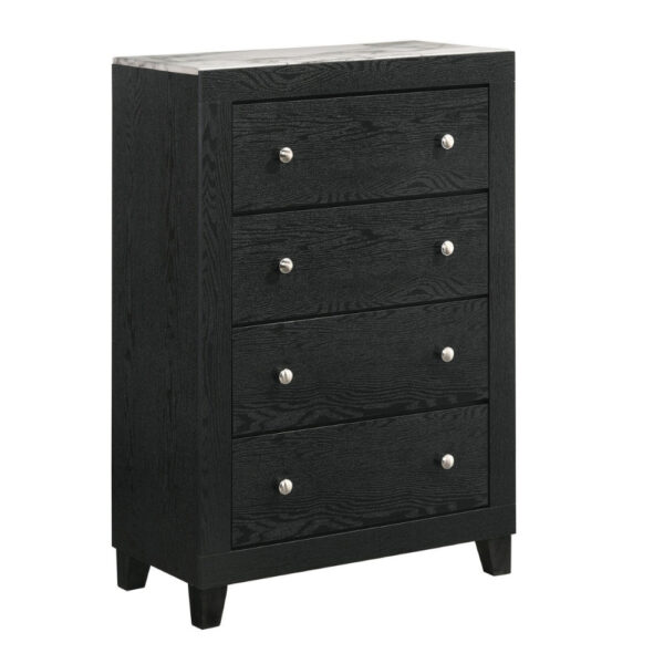 150220266991979a01801.jpeg Yoh 47 Inch Tall 4 Drawer Dresser Chest with Marble Top, Metal Knobs, Black
