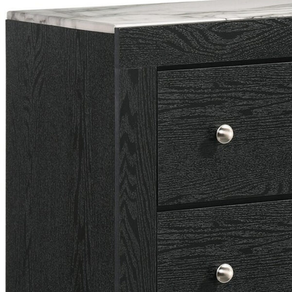 150220266991979d3cb45.jpeg Yoh 47 Inch Tall 4 Drawer Dresser Chest with Marble Top, Metal Knobs, Black