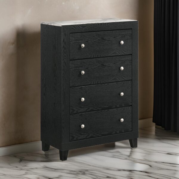 15022026699197a2d9666.jpeg Yoh 47 Inch Tall 4 Drawer Dresser Chest with Marble Top, Metal Knobs, Black