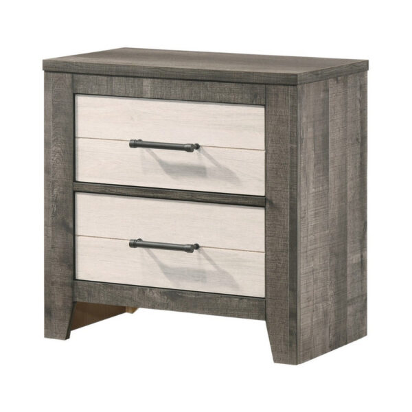 15022026699197b3549e7.jpeg Yaz 25 Inch Modern 2 Drawer Nightstand, Bar Metal Handles, White and Gray