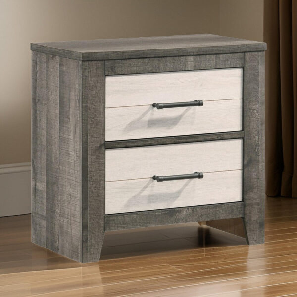 15022026699197b89d354.jpeg Yaz 25 Inch Modern 2 Drawer Nightstand, Bar Metal Handles, White and Gray
