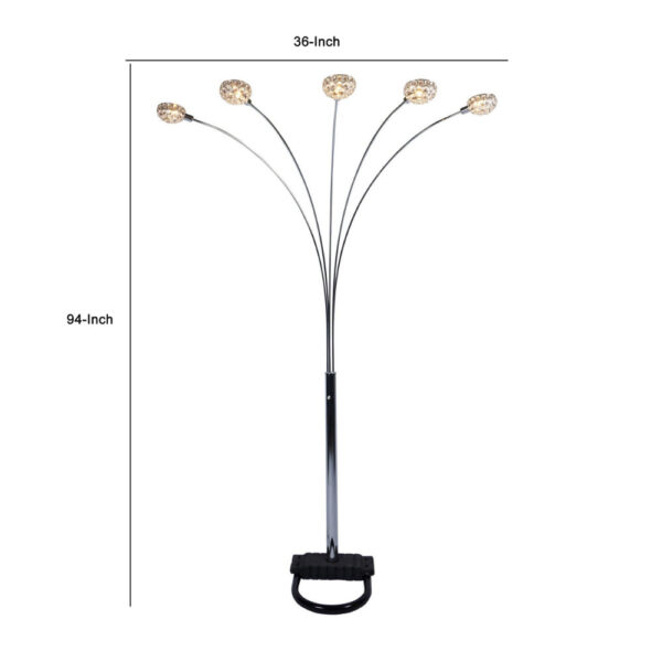 15022026699197c3d4763.jpeg Arya 94 Inch 5 Light Arc Floor Lamp, Crystal Accents, Modern Style, Chrome