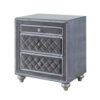Rall 30 Inch 3 Drawer Nightstand, Glass Top, Crystal Knobs, Gray Velvet