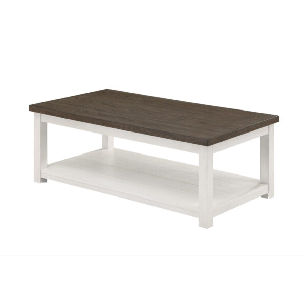 15022026699197ee750dc.jpeg Mon 48 Inch Rectangular Coffee Table, Bottom Shelf, Brown Top, White Frame