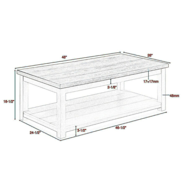 15022026699197f24e224.jpeg Mon 48 Inch Rectangular Coffee Table, Bottom Shelf, Brown Top, White Frame