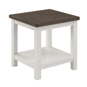 Mon 24 Inch Square End Table, Open Bottom Shelf, Brown Top, White Frame