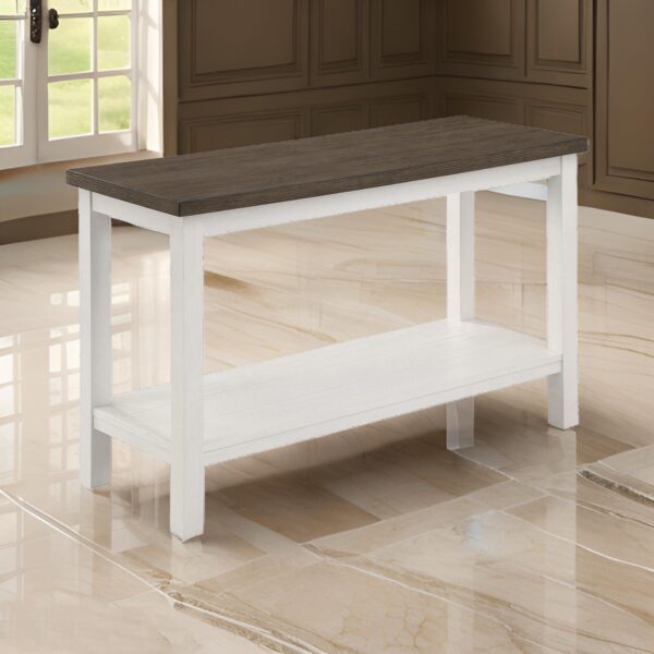 Mon 48 Inch Sofa Console Table, Open Shelf, Brown Surface, White Frame