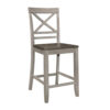 Brian 23 Inch Counter Chair, Crossbuck Backrest, Rustic Gray Wood, Brown