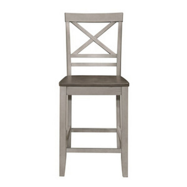 Brian 23 Inch Counter Chair, Crossbuck Backrest, Rustic Gray Wood, Brown